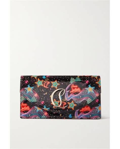 Black Printed Patent Leather Clutch 